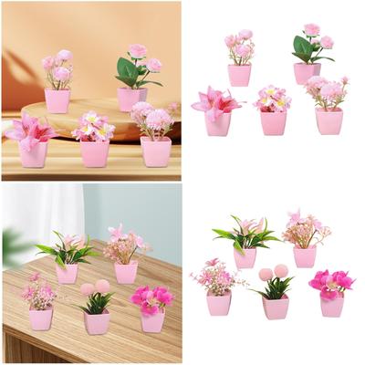 5Pcs Pink Simulated Flowers Flower Bouquet Vases Tabletop Decor Creative Fake