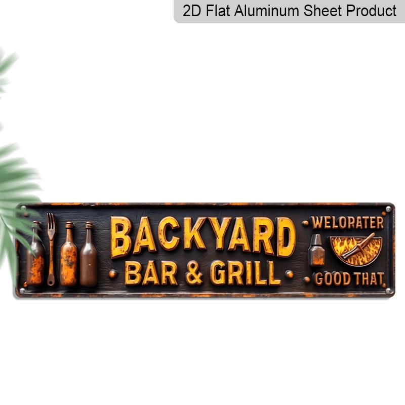 

2D Flat Farmhouse Backyard Bar & BBQ Metal Sign - Vintage BBQ Party Theme Alumium Decorative Sign, Kitchen Wall Hanging Decor, Patio, Men s Nest 40cm x 10cm