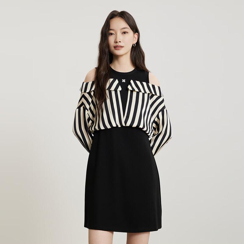 

Gejin Striped Off-Shoulder Long-Sleeve Short Dress XL
