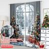 2pcs 2D Flat Printing Merry Christmas Drapes Winter Christmas Tree Snow Holiday Polyester Without Electricity Family Party for