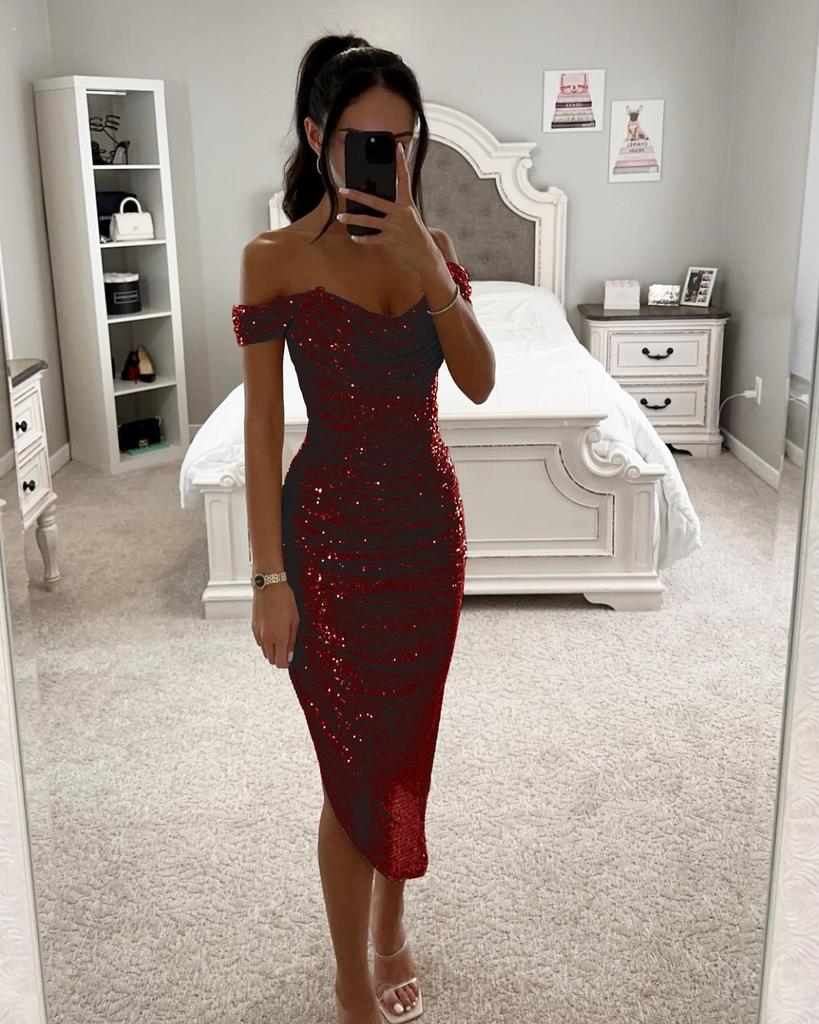 Frühlings- und Herbst-Neues Paillettenkleid, lässiges Mode-Party-Reißverschluss-Damenkleid