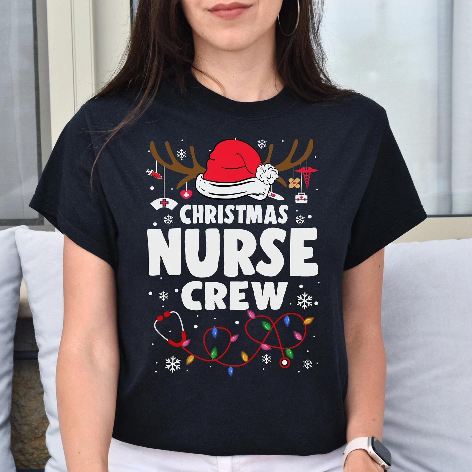 Christmas Nurse Crew Unisex Shirt nurse team Holiday tee Black Dark Heather 2XL