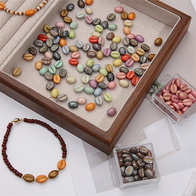 60pcs Vintage Acrylic Coffee Bean Beads, Multicolor Imitation Coffee Pods with Golden Piercing Details for DIY Jewelry Making – Ideal for Bracelets