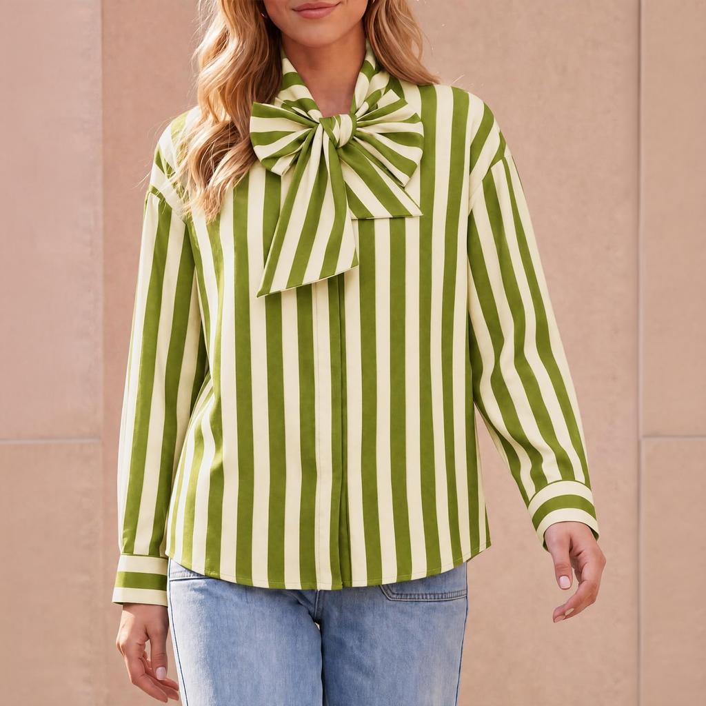 Camicia a maniche lunghe a righe da donna con vestibilità ampia - Blusa casual autunnale per l'uso quotidiano
