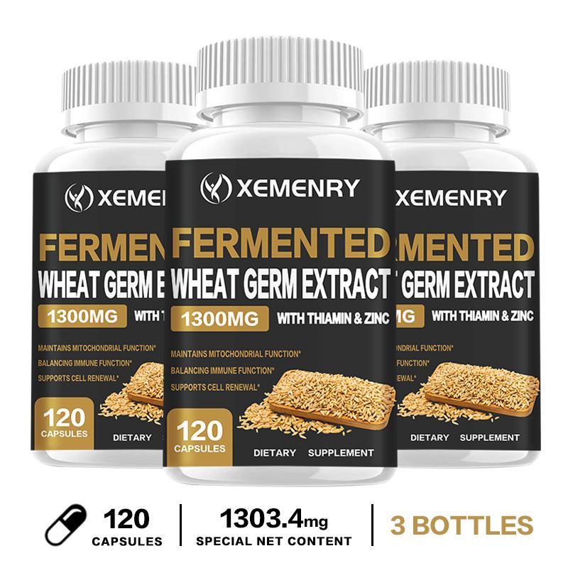 Wheat germ extract capsules, 1300mg high content, combined with vitamin B1 and zinc, antioxidant support, suitable for both men and women.