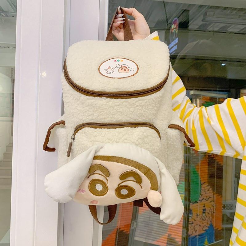 Chan Shin Crayon Plush Cartoon Backpack With Inner Zip Pouch Trendy Look Casual