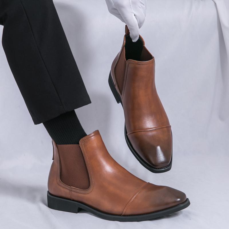 Men’s High Chelsea Boots Dress Formal Black Leather Ankle Boots Tuxedo Wedding Shoes Plus Size