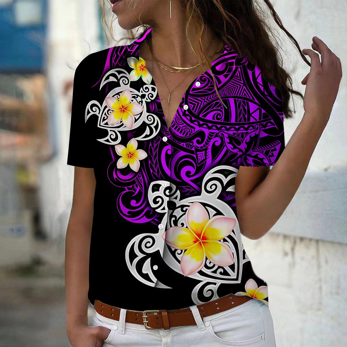 

2025 Summer New Fashion Women s Flower Printed Short Sleeve V-neck Casual Button-down Shirt Top XS фіолетовий