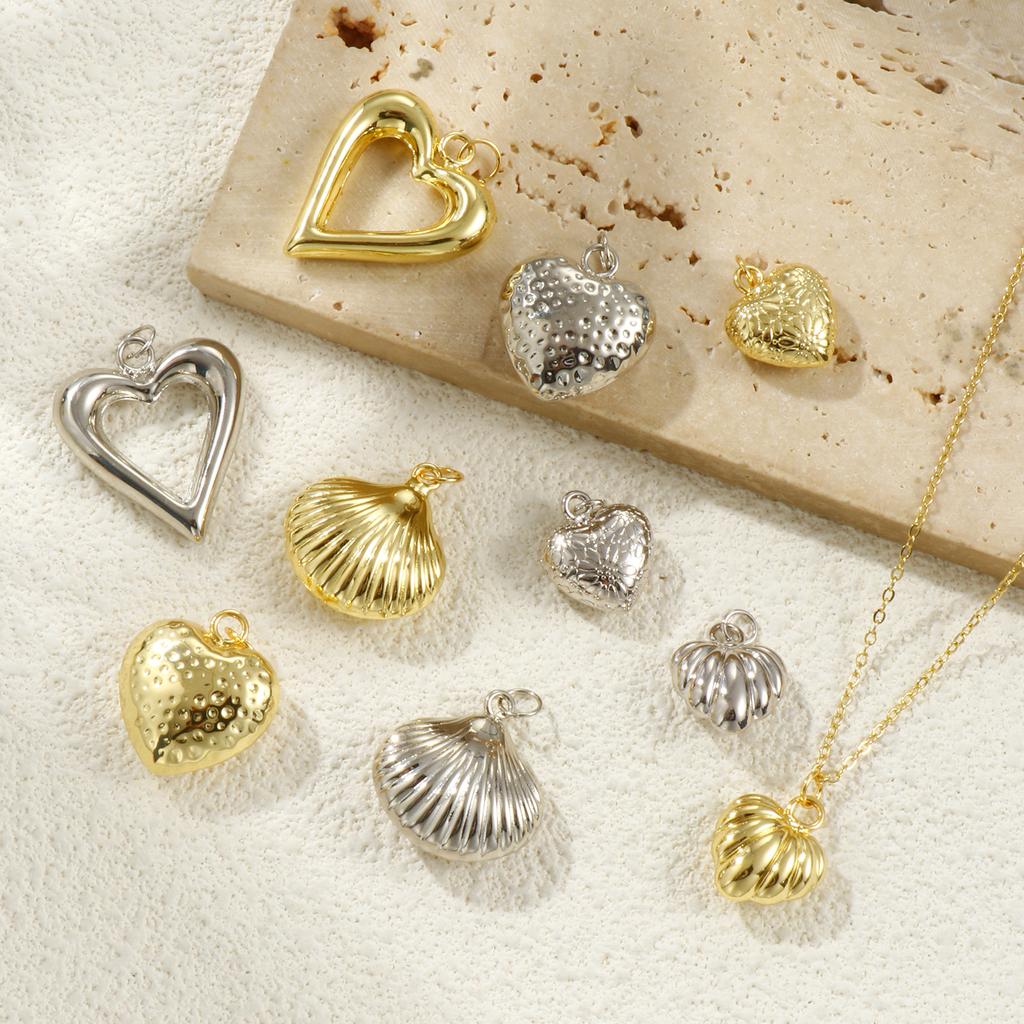 2 PCs Brass Charms Gold Plated Heart Shell Charms Pendants For DIY Necklace Bracelet Earrings Jewelry Making Findings