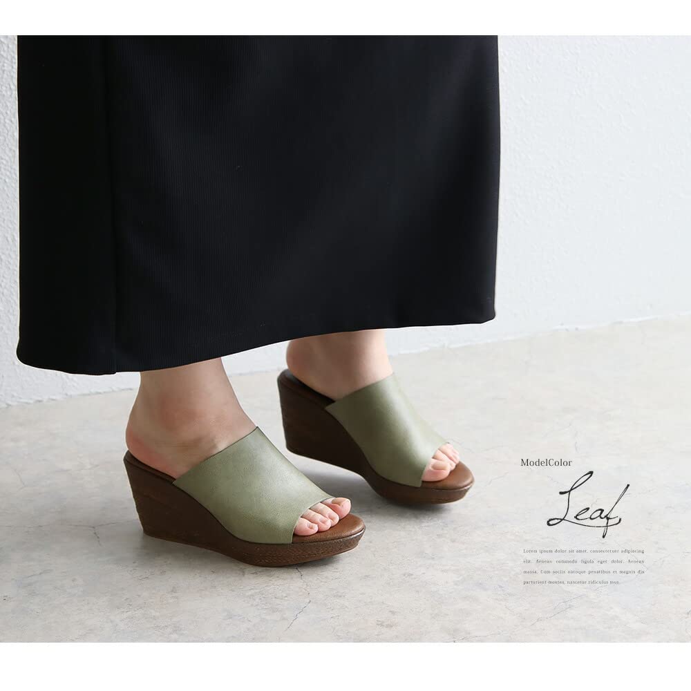 Made in Japan High Wedge Sandals Mules 8cm Heel Covered Sandals Mules 92970 Black LL [ArchContact]