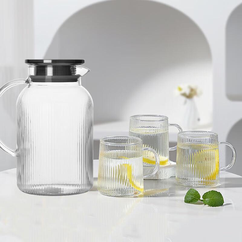 Vertical Stripe Borosilicate Glass Pitcher & 4 Cups Set, 1.5L