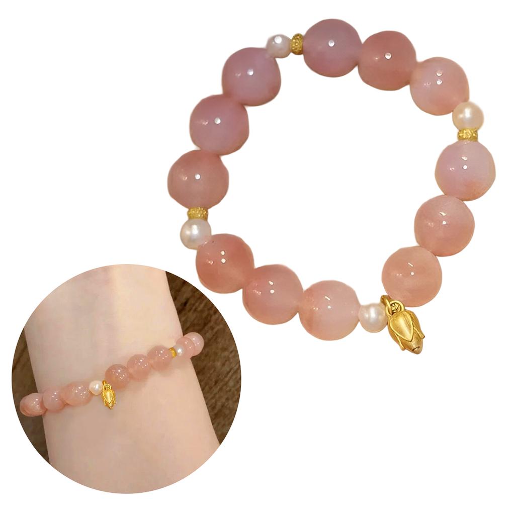 Artisan Glass Beaded Bracelet Light Pink Bracelet with Elastic String for Women Girls Teens Her