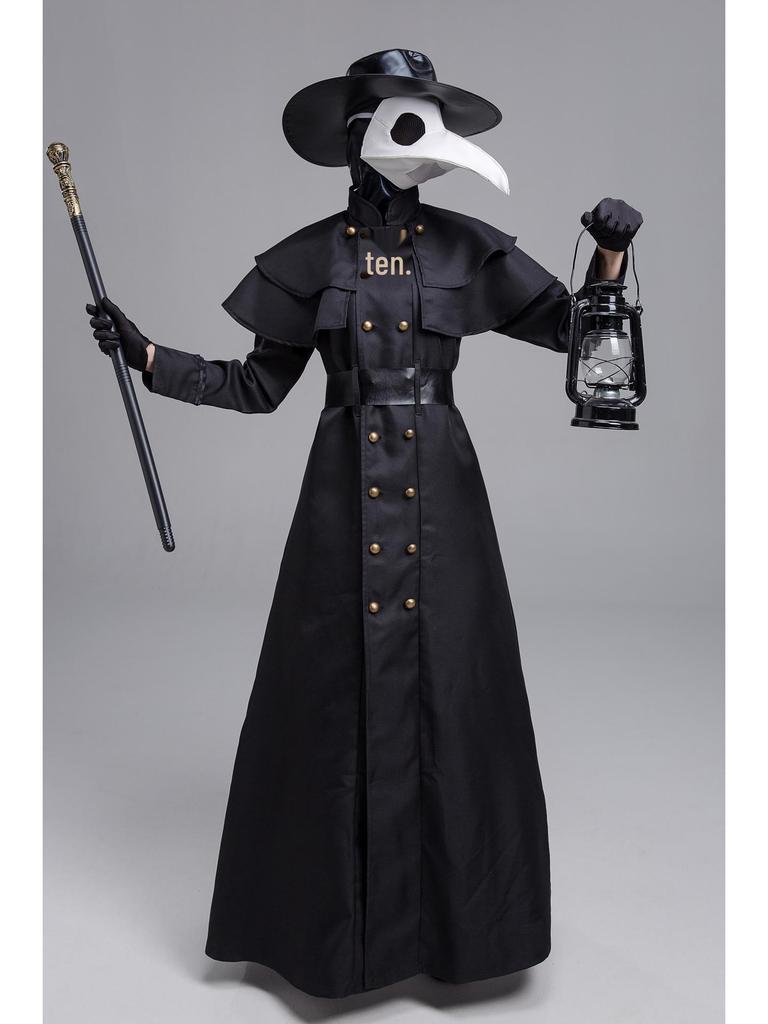 Steampunk Medieval Plague Doctor Costume with Raven Bird Beak Mask