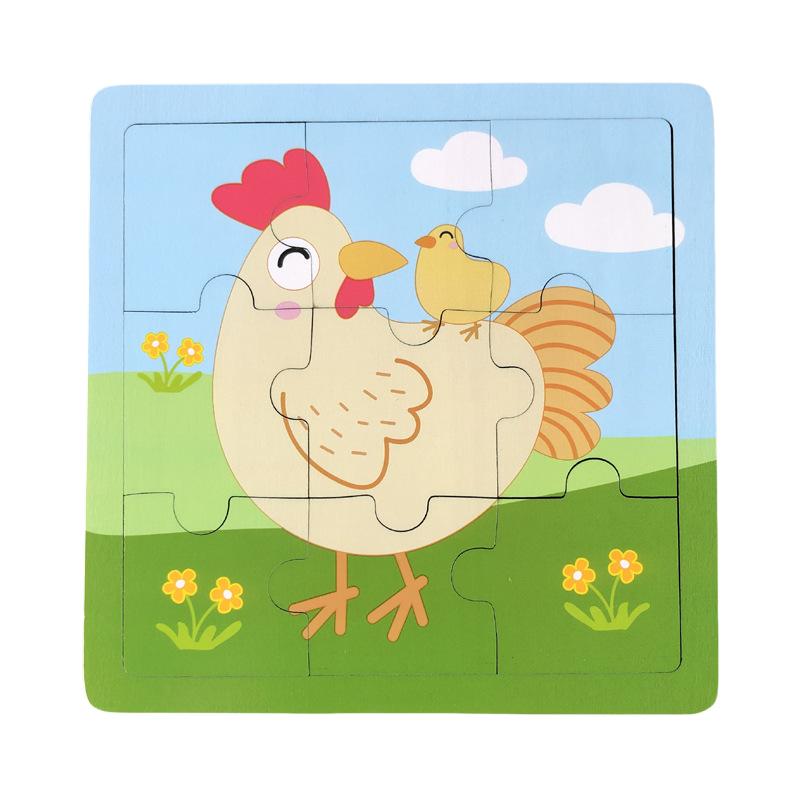 Neues 9-teiliges Holzpuzzle-Spielzeug Pädagogisches kognitives Lernen für Kleinkinder Zeichentricktiere Fahrzeuge Kleinkind-Brett Kindergeschenk