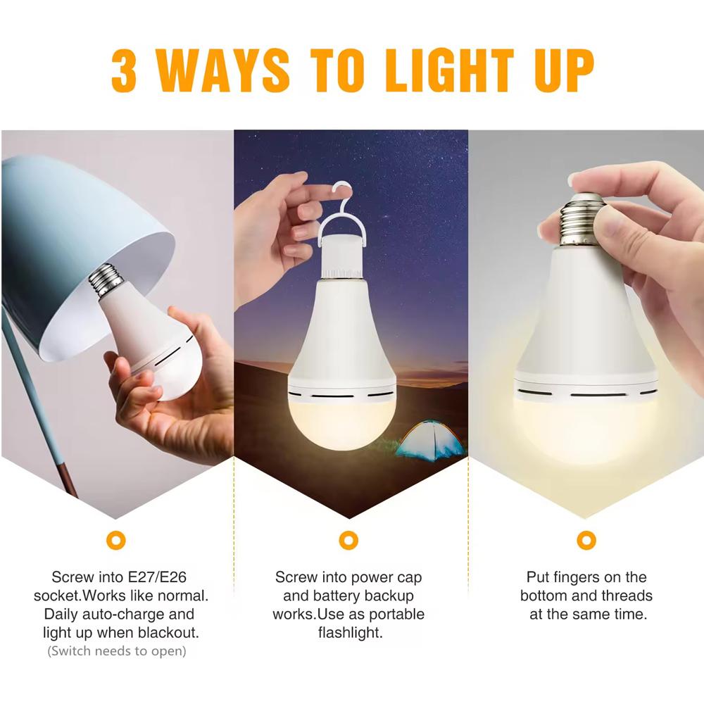 E27 Rechargeable Emergency LED Lamp Bulbs 7W 9W 12W 15W High Brightness Light Bulb Outdoor Camping Fishing Portable Lamps Lights