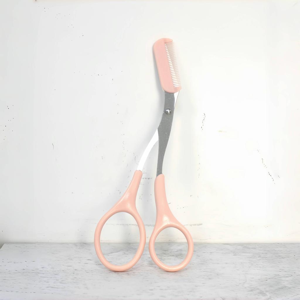 2pcs Crescent Eyebrow Trimmer+ 1pc Pink Eyebrow Scissors+ 1pc Pink Folding Eyebrow Trimmer, Pink Eyebrow with Built-in Comb, Create Eyebrows