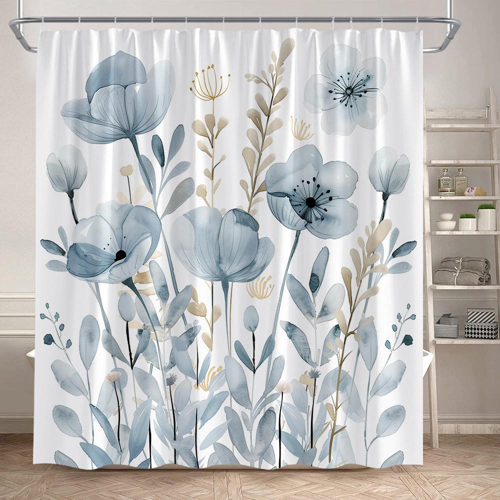 Floral Shower Curtains Watercolour Flowers Butterfly Plant Modern Minimalist Bathroom Curtain Polyester Fabric Home Decoration