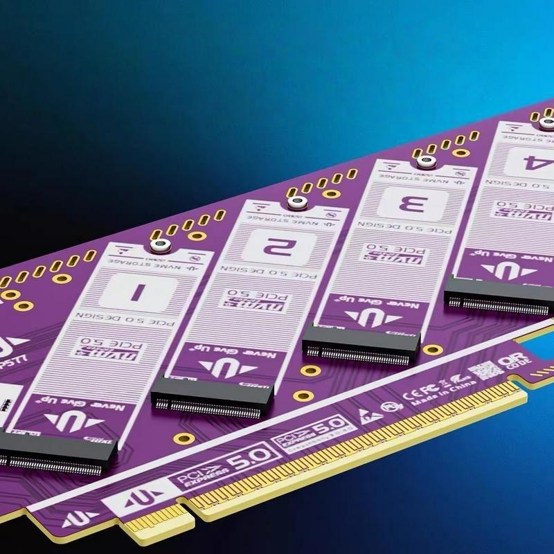 

1Pcs 4-Bay Nvme Raid 0/1/5/Jbod 512Gb/S Speed 8Tb Per Ssd Pcie 4.0/3.0 Compatible Pcie 5.0 X16 Quad M.2 Expansion Card