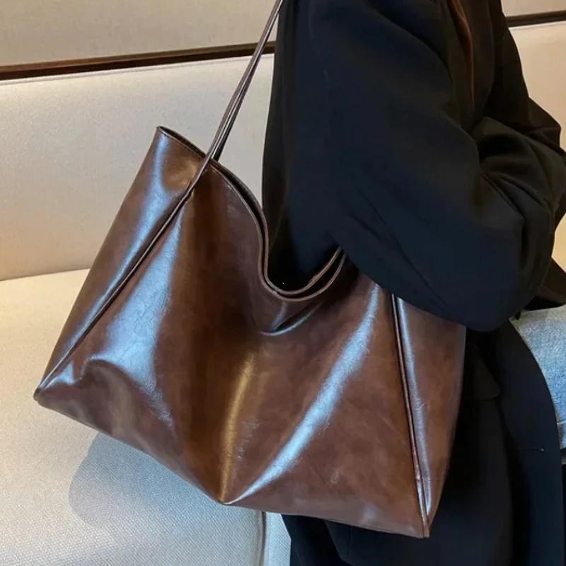 Tote Bags for Women Large Capacity Underarm Pouch Soft Pu Leather Shoulder Bag Retro Casual Handbag Portable Bucket Bag 2026 New