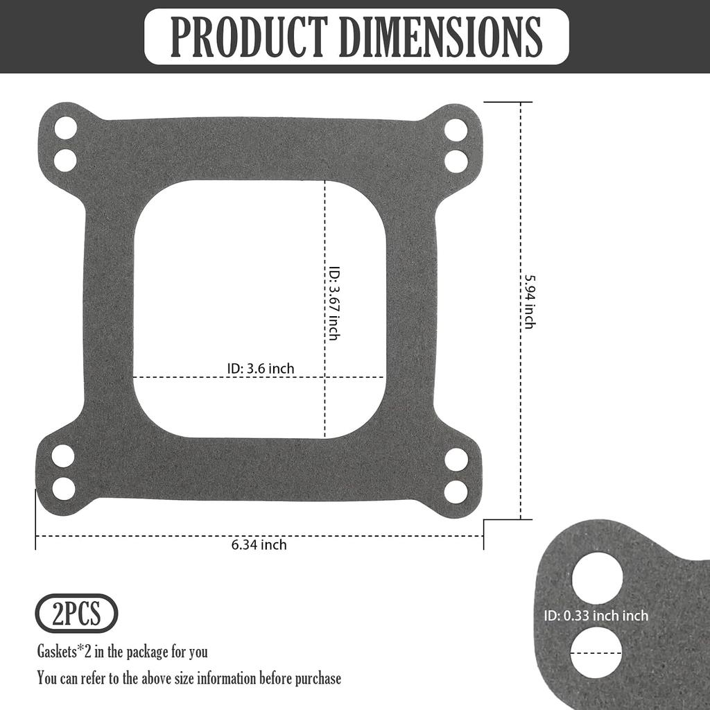 2PCS Car Carburetor Gasket,Practical Carburetor Gasket with 1/16" Thickness for 4 Barrel Carburetors Compatible with Carter/Holley 4160