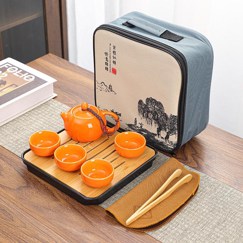 Ceramic Travel Kung Fu Tea Set Teapot Tea Can Creative Guochao Business Real Estate Event Gifts