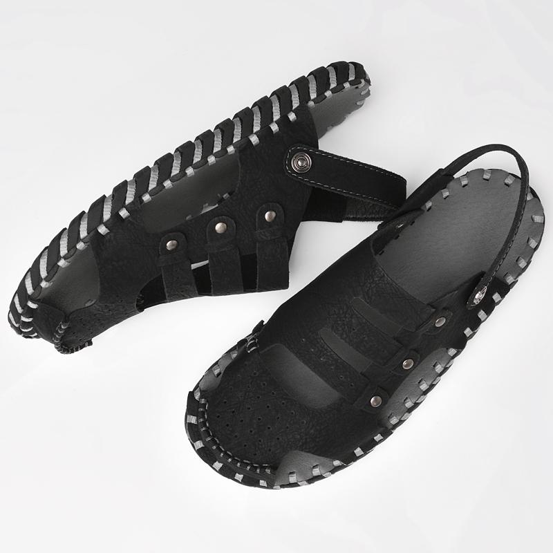 2024 Black Handmade Leather Men Shoes Summer New Large Size Men's Sandals Men Sandals Fashion Sandals Slippers Big Size 38-46