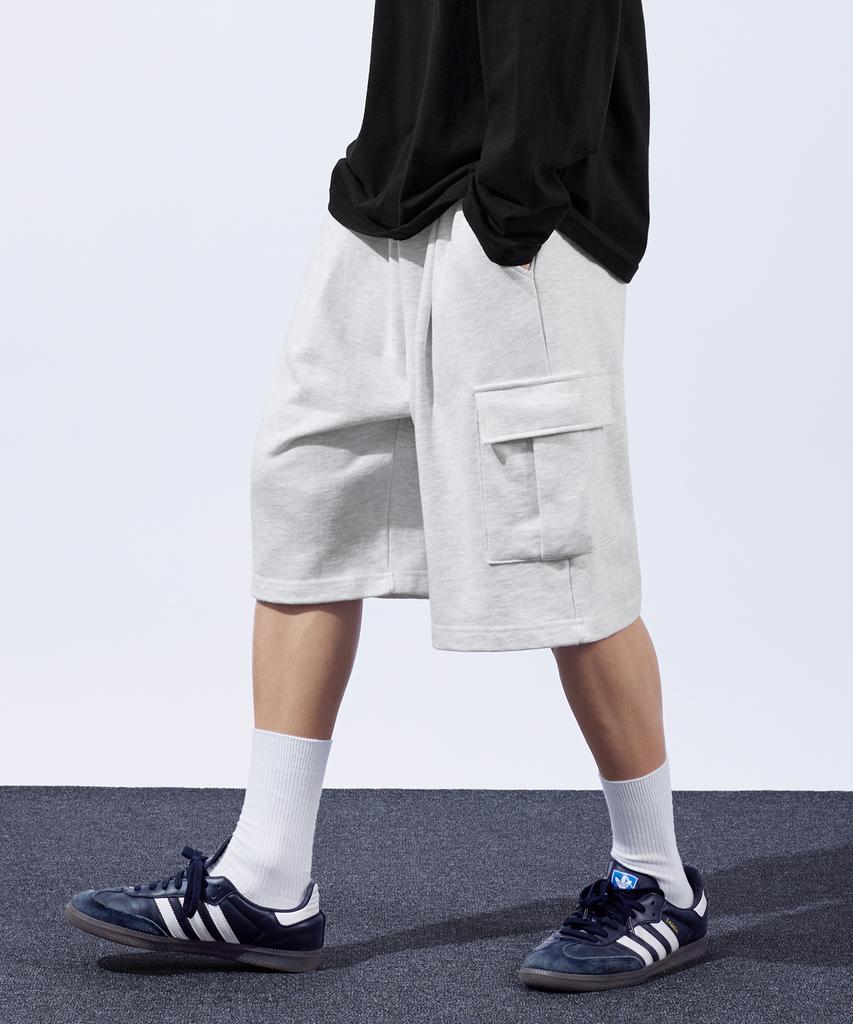 TOPBOY Heavy Duty One-Pleat Cargo Training Shorts White Melange