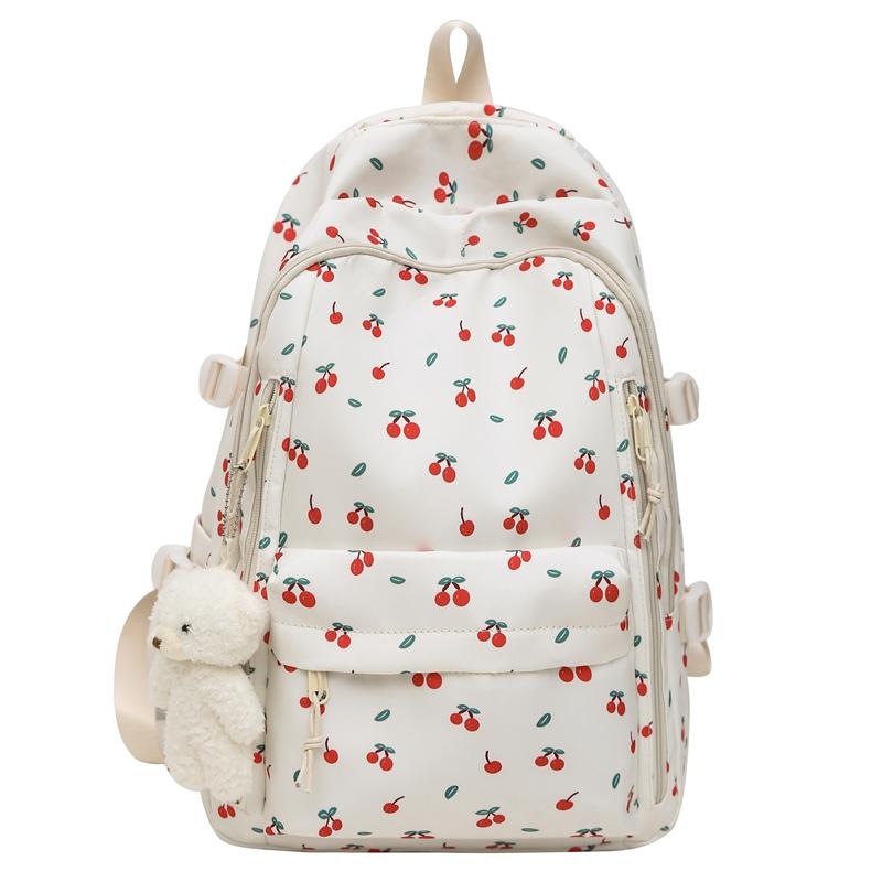 Woman Cute Backpack with Pendant Student Sweet Small Print School BookBag Large Capacity Multi-Pocket Laptop Bags Casual Daypack