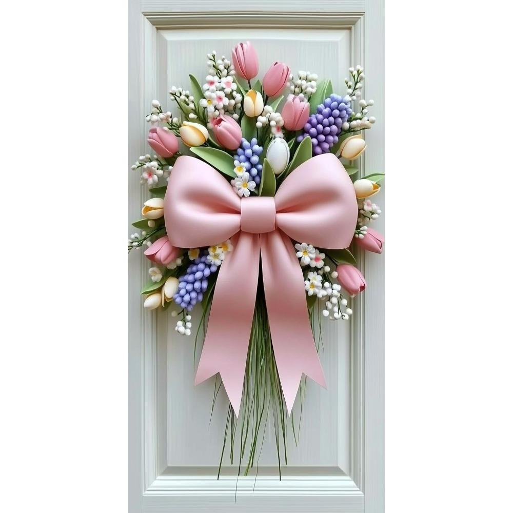 

Spring Bow Wreath Door Cover Floral Banner Ribbon Bow Door Lining Background 2026 New Home Party Decoration Pink Purple