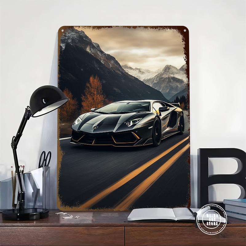 Sports Car Mountain View Tinplate Poster Customized Wall Art Vintage Metal Signs Retro Tin Plaque for Home Decor Living Room