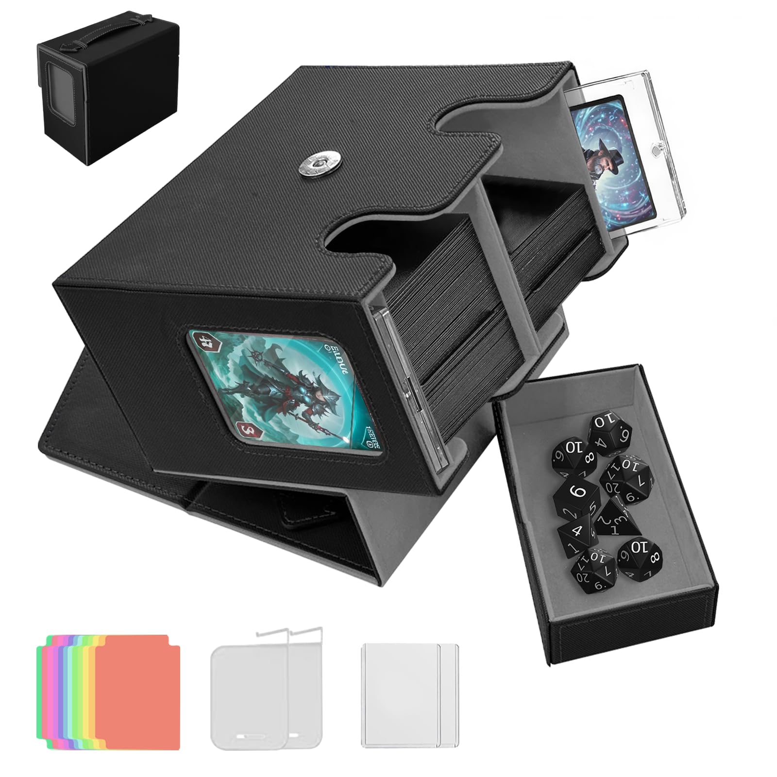 

Amonel Deck Trading Card PU Holds Trading Large Capacity with Two Compartments and 12 Labeled Compatible with and Other Card Games with Gray Case,