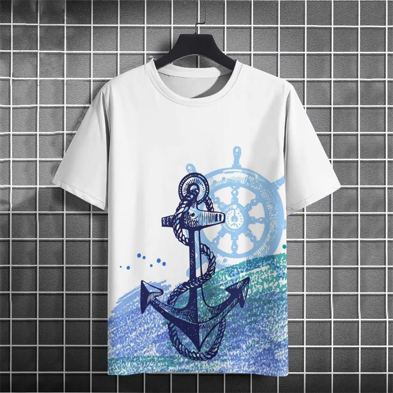 Retro Style Anchor Graphic Men T-shirt Street 3D Print Casual Fashion Stripe Short Sleeve T Shirts Summer Daily Trend Men's Tees
