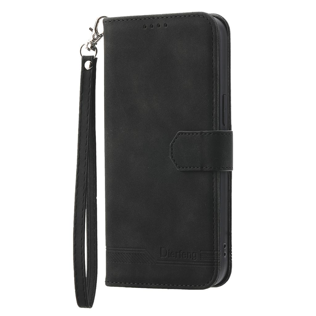 DIERFENG DF-03 For Xiaomi Poco M8 Pro 5G/Redmi Note 15 Pro+ 5G (Global) Case Lines Imprint Wallet Leather Phone Cover with Wrist Strap