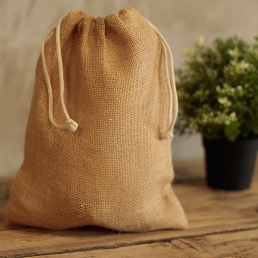 6x Jute Hessian Drawstring Bag 240 X 300 Mm