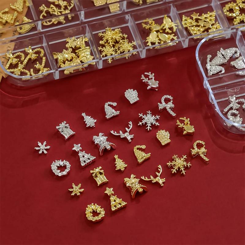 12 Grids 3D Luxury Nail Art Decorations Alloy Shiny Rhinestones Gems Diamond Christmas Nail Charm DIY Nail Accessories