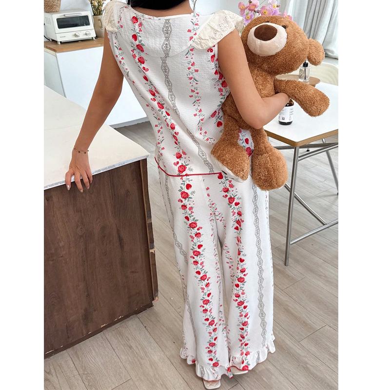 Neuankömmling: Hochwertiges Damen-Pyjamaset mit Blumen- und Rosenmuster – Europäischer & Amerikanischer Stil, Bequemer Homewear-Trend für den frühen Herbst