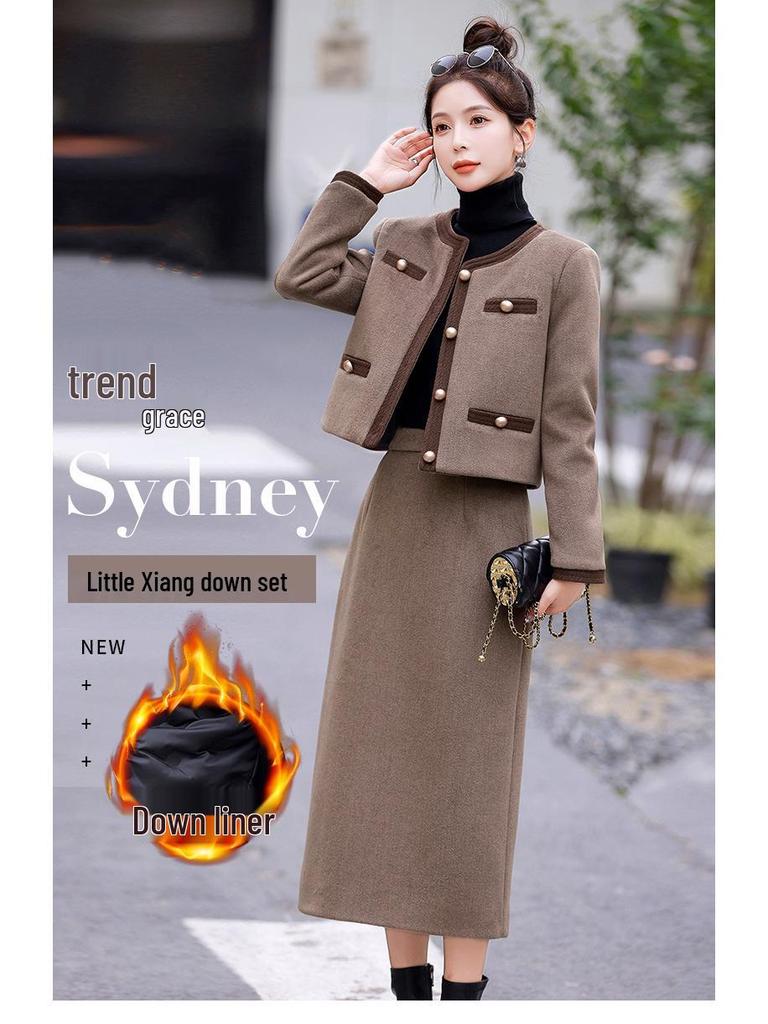 Women's High-End Autumn/Winter 2025 Fashion Wool Short Jacket & Mid-Length Skirt Set