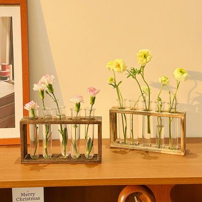 Creative Retro Hydroponic Green Plant Test Tube Vase Series Wooden Frame Vase Office Desktop Decoration Home Decoration
