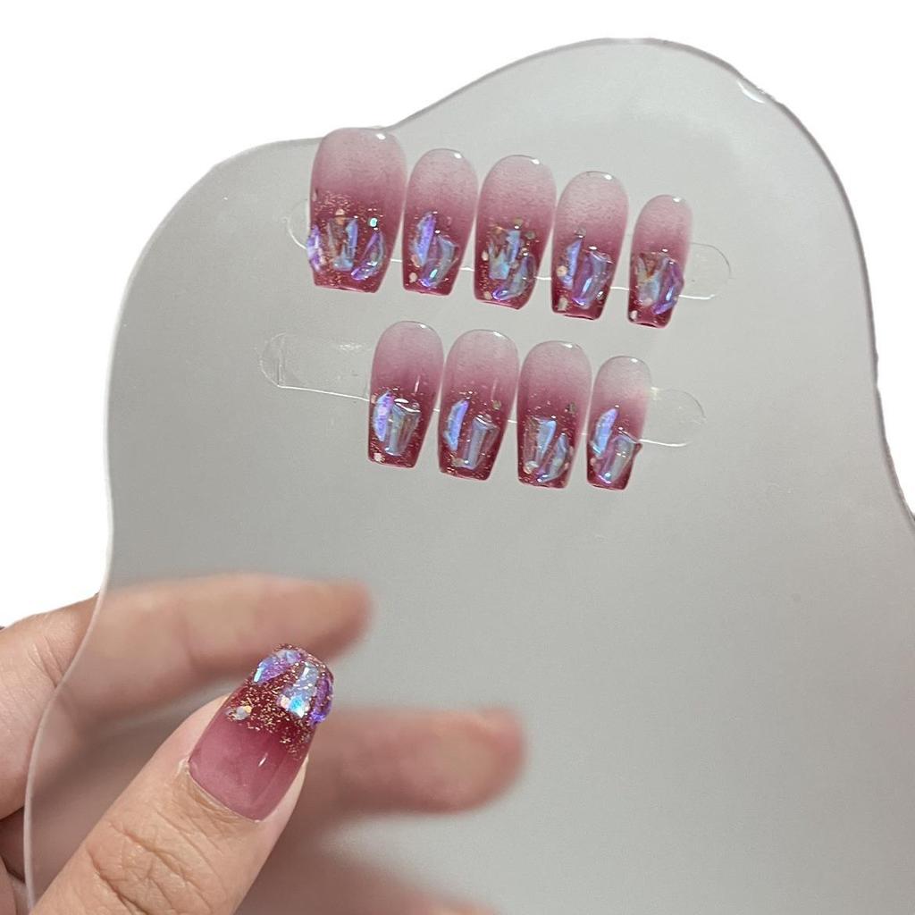 Blush Manicure: Short Length Handmade Wearable Nails with Rabbit Brother Design - Moonset Galaxy