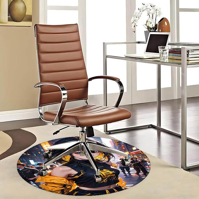 

1pc Anime Design Round Carpet - Office Chair Mat with Dragon Print, Non-Slip Rug for Home Decor 80cm