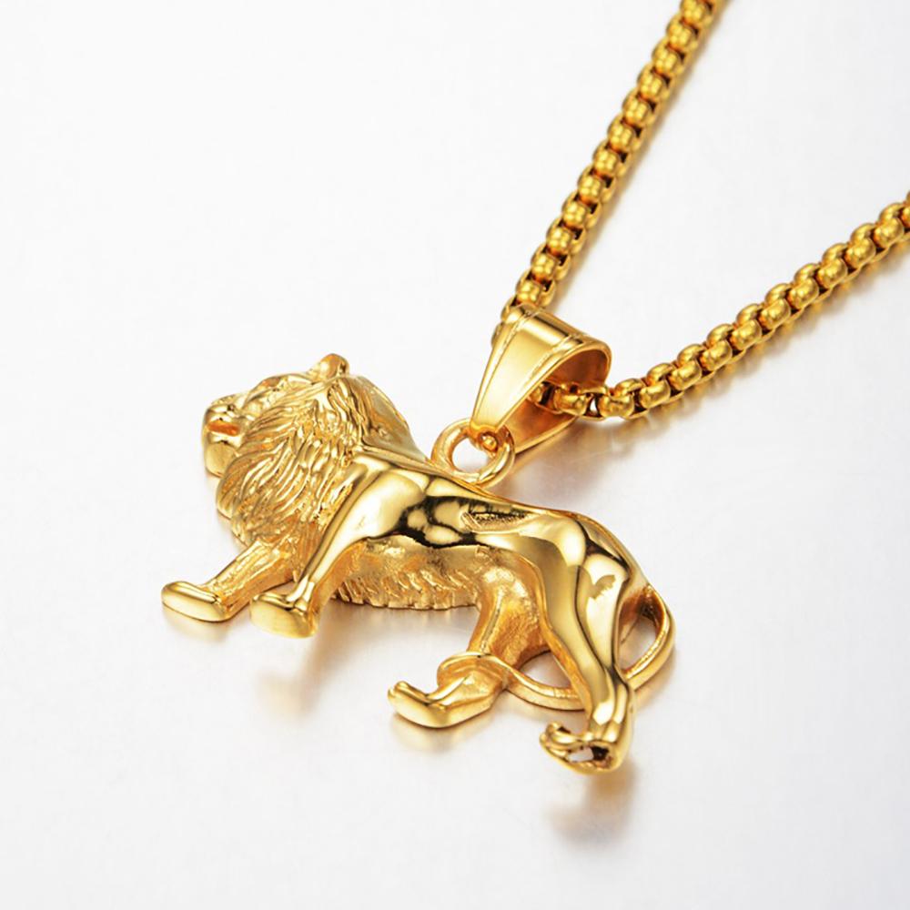 Punk Rock Afrikanische Löwen Anhänger Goldfarbe Edelstahl Königslöwe Tier Halskette für Männer Frauen Schmuck Geschenk 2025