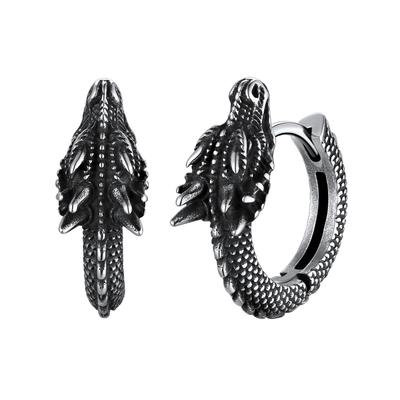 U7 Nerezová ocel Dračí kruhové náušnice pro muže, hypoalergenní 14K zlato, černá barva, punková živá 3D zvířecí rocková unisex náušnice