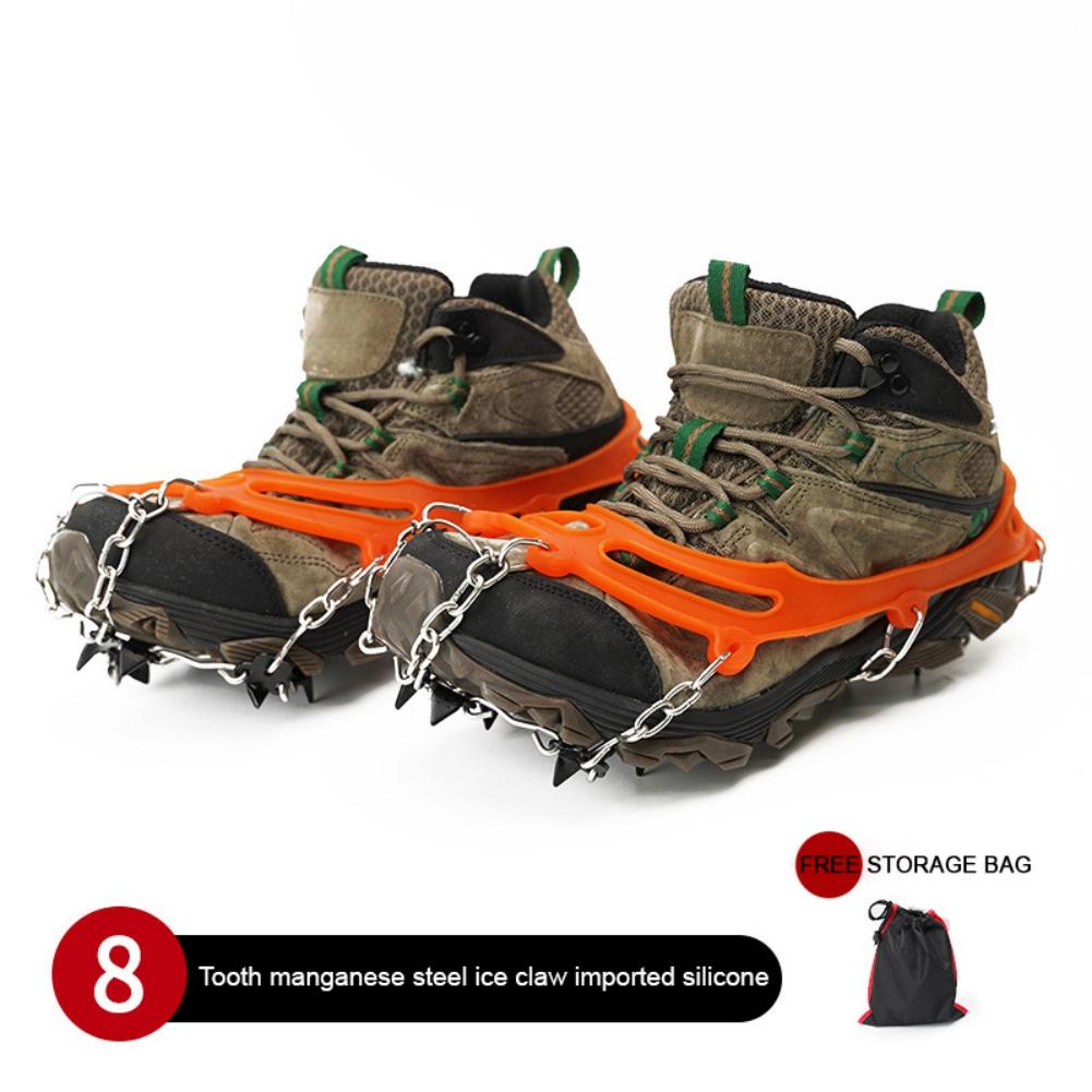 Mountaineering Hiking Boots Ice Cleats For Shoes Boots Cleats Anti-Skating Crampon Snow Non-Slip Shoe Cover With Storage Bag