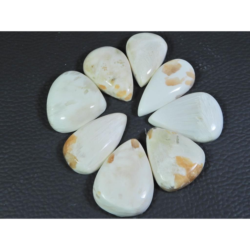 08Pcs Natural Scolecite Pear Cabochon Loose Gemstone Lot 193Cts. A-771
