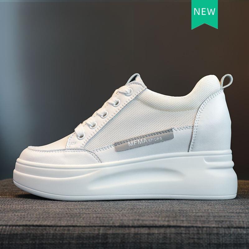 Harajuku Hollow Breathable Inner Height Increase Women Shoes Lace-up Slope Heel Versatile Thick Bottom Sports Shoes Trendy