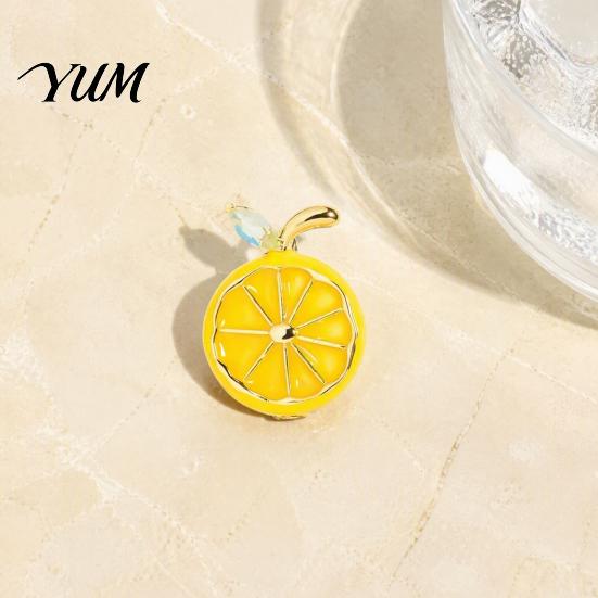 Bag Decoration Pin Lemon Slice Brooch Pin, Oil Dripping Fruit with Outfit Embellishment Rhinestone Leaf, Decorative Badge for Clothes Bags Scarves