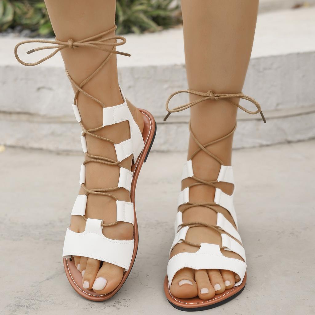 New Flat Bottom Cross Strap Sandals Bohemian Beach Roman Shoes Large Size
