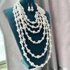 Faux Pearls Necklace and Earrings Set Fashionable Women's Faux Pearls Statement Necklace and Earrings Jewelry Set