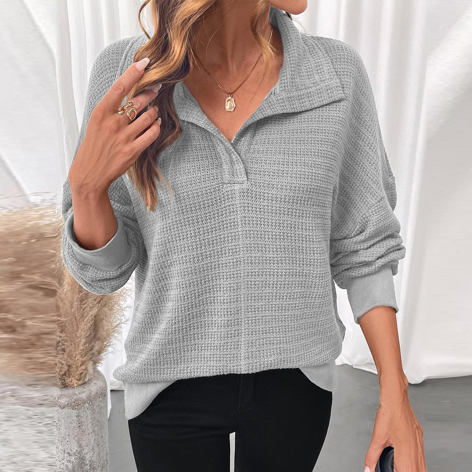 

Women s Sweatshirt Casual Long Sleeve V Neck Knit Pullover Tops Fall Fashion L