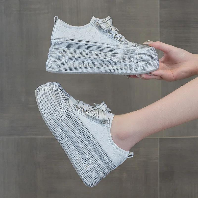 Fashion 7CM Genuine Leather Ankle Boots Shoes Elastic Chunky Sneakers Comfy New Summer Spring Pumps Fashion Vulcanize Women Casual Shoes